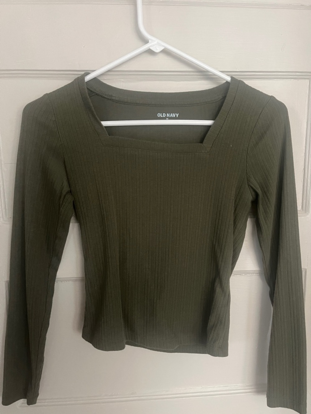Old Navy Olive Green Ribbed Long Sleeve Square Neck Top